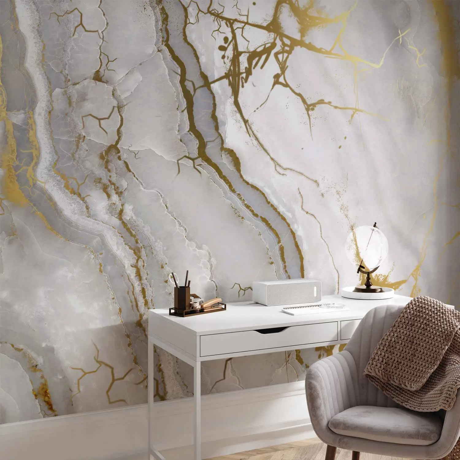 white and gold wallpaper uk