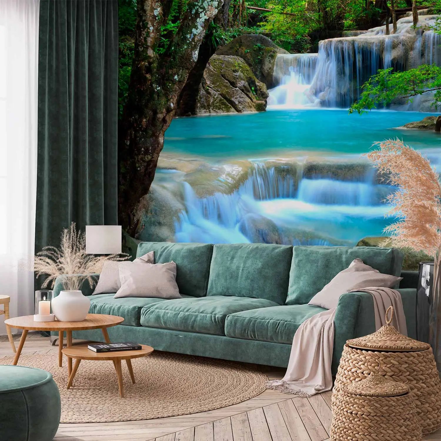 Photo Wallpaper Waterfall 3D Including Paste Wall Mural Jungle River Forest Bamboo Tropical Nature Asia Thailand 430cmx300cm(169.3x118.1inch - View #5