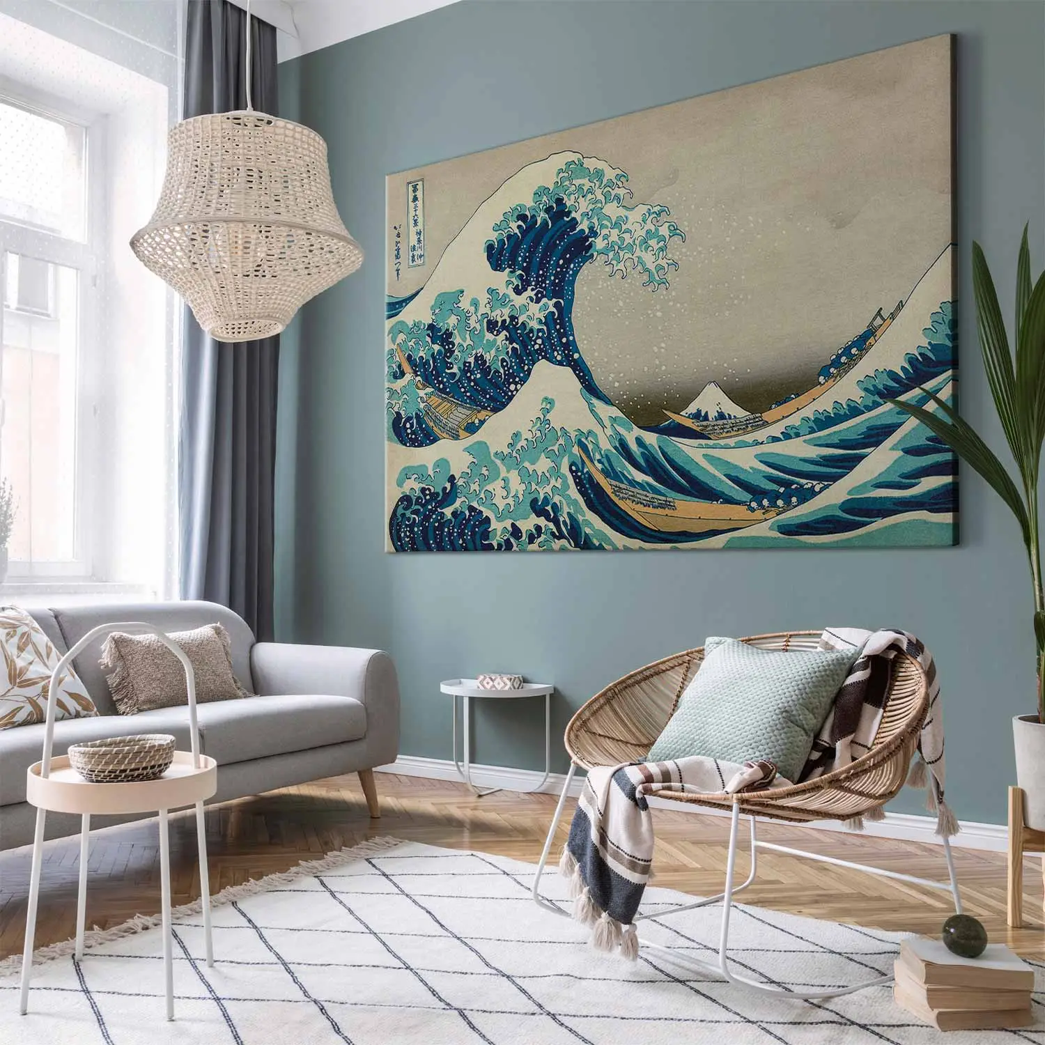 Poster Su Tela The Great Wave Off Kanagawa - Stampa Astratta 50x100 Cm, Telaio In Legno, Pronta Da Appendere