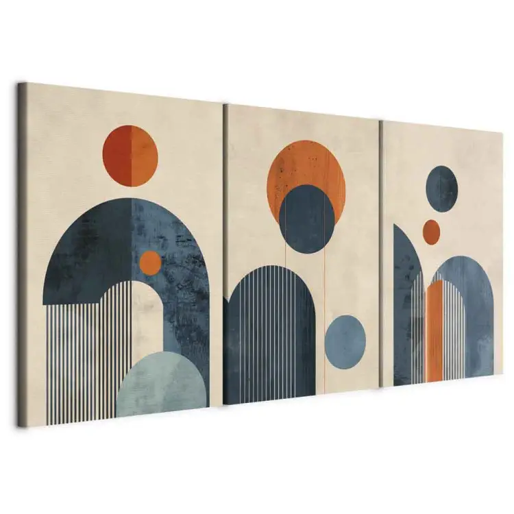 Inspired by Bauhaus - Geometric Shapes and Lines in Shades of Orange and Blue