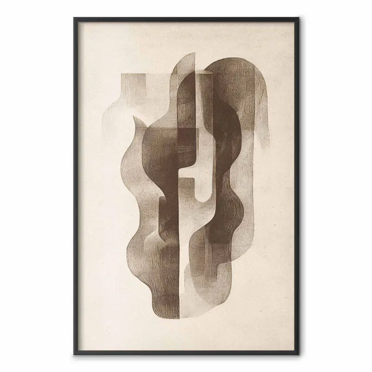 Poster Waving shadows - flowing graphite forms on beige paper - bimago