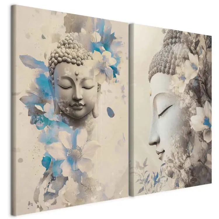 Buddha and flowers - zen motif in sepia and light blue colors