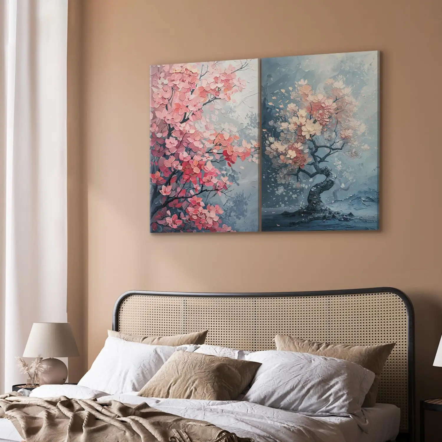 Canvas Art Happiness tree - pink leaves in a zen painting - bimago