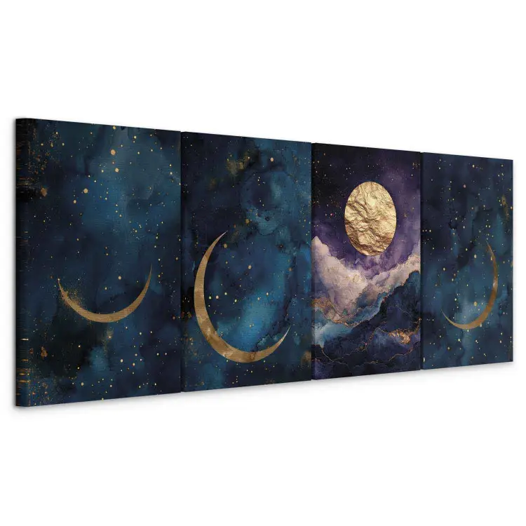 Art Print Night Sky - Moon Phases in the Navy Blue and Purple Night Sky ...