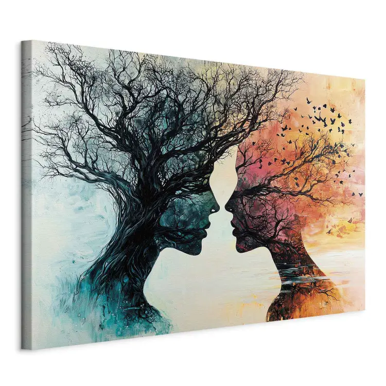 Symbiosis of the elements - an artistic combination of trees, faces and birds
