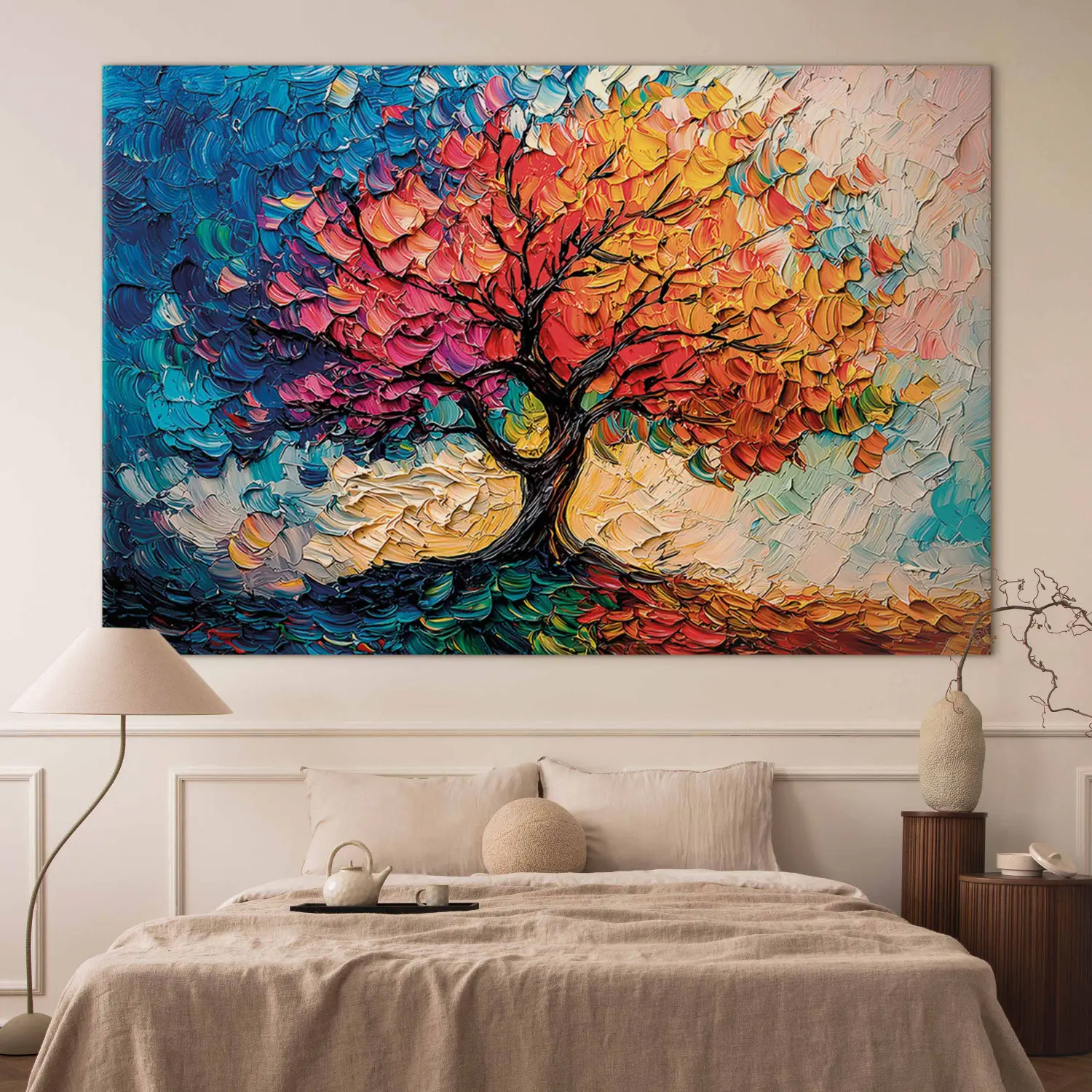 Large XXL print Flowery Oak - a painterly vision of a tree in