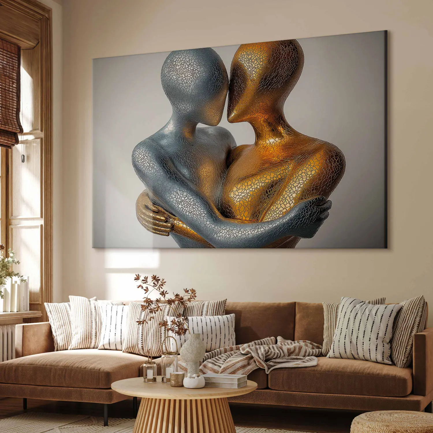 Large XXL print Love of two figures - golden and silver figure