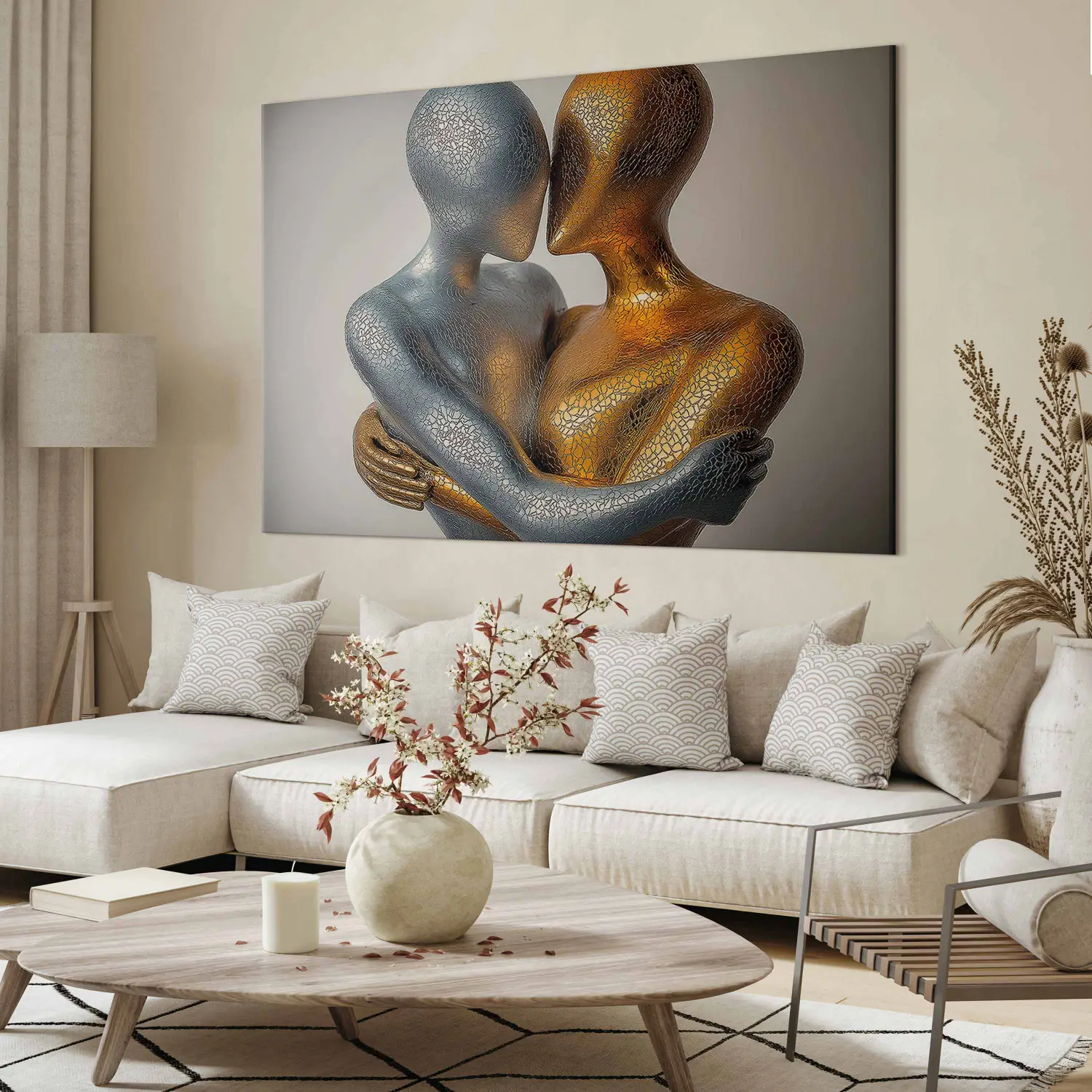 Large XXL print Love of two figures - golden and silver figure