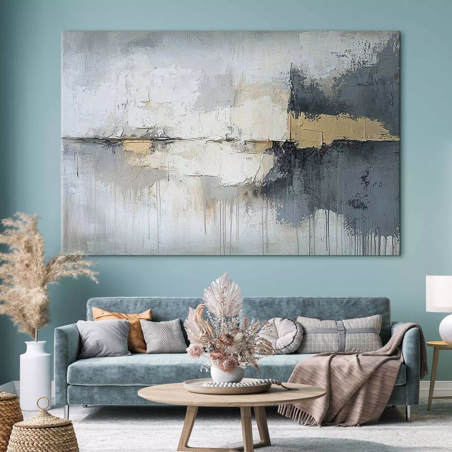 Canvas Grey And Gold Living Rooms Large Canvas Print Gray Paint Abstract  With Gold Accents On, image size:1500x1500