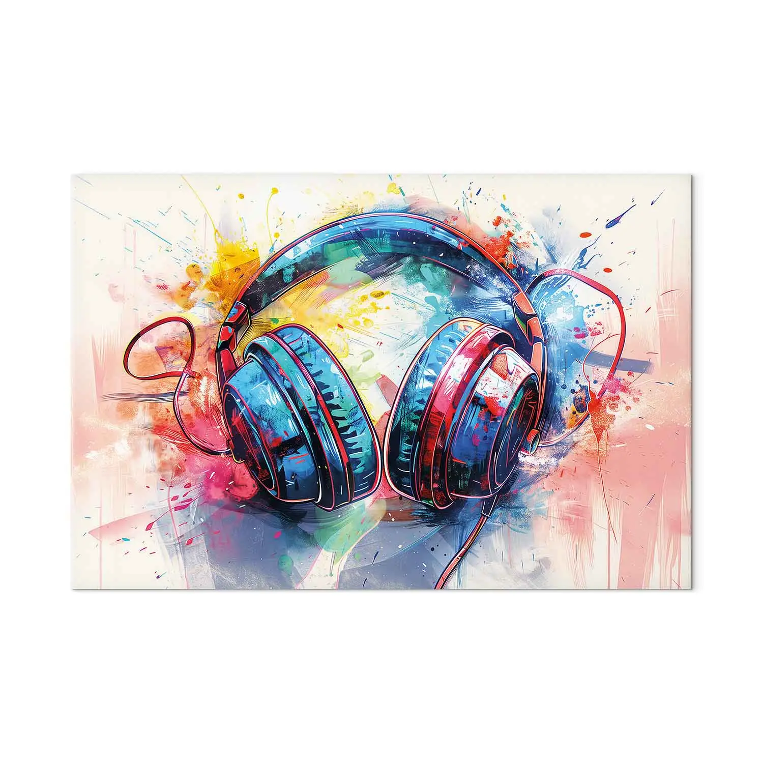 Large XXL canvas print DJ headphones - expressive illustration