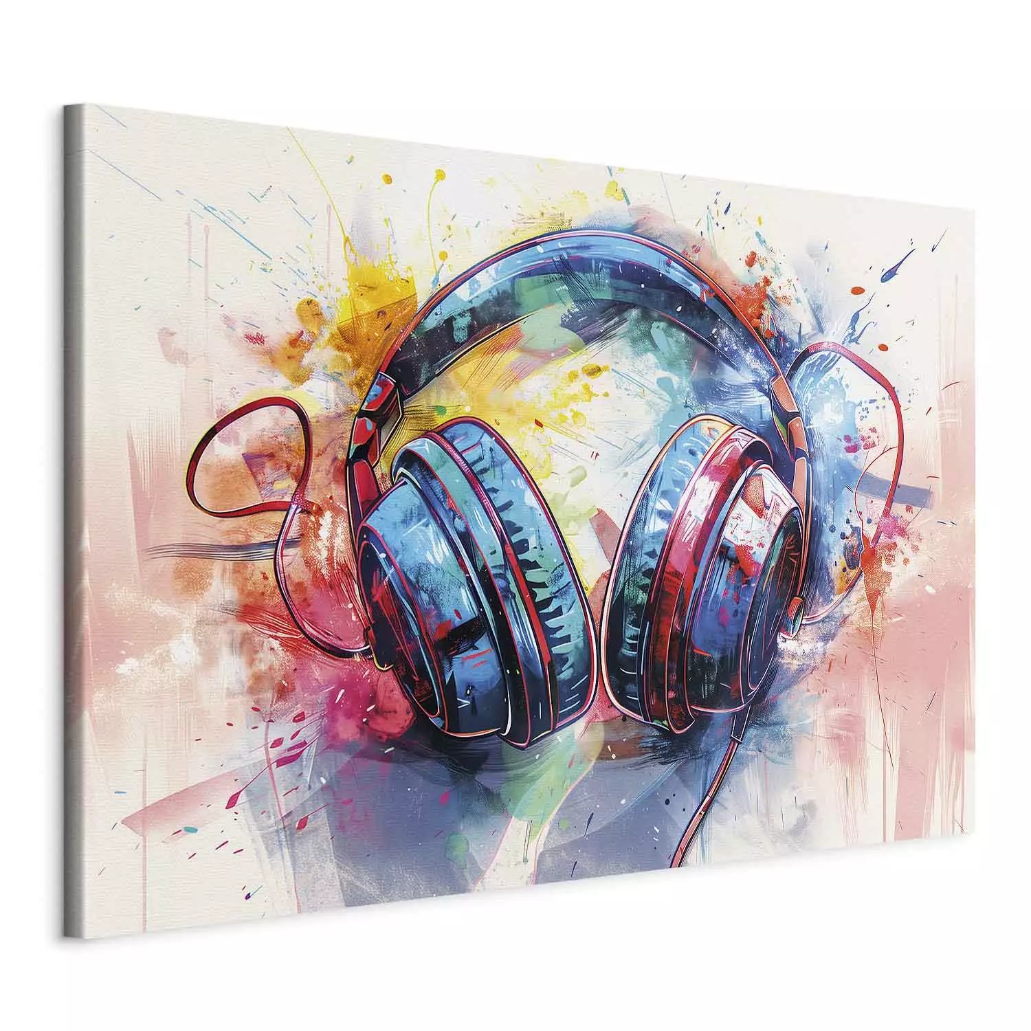 Large XXL canvas print DJ headphones - expressive illustration