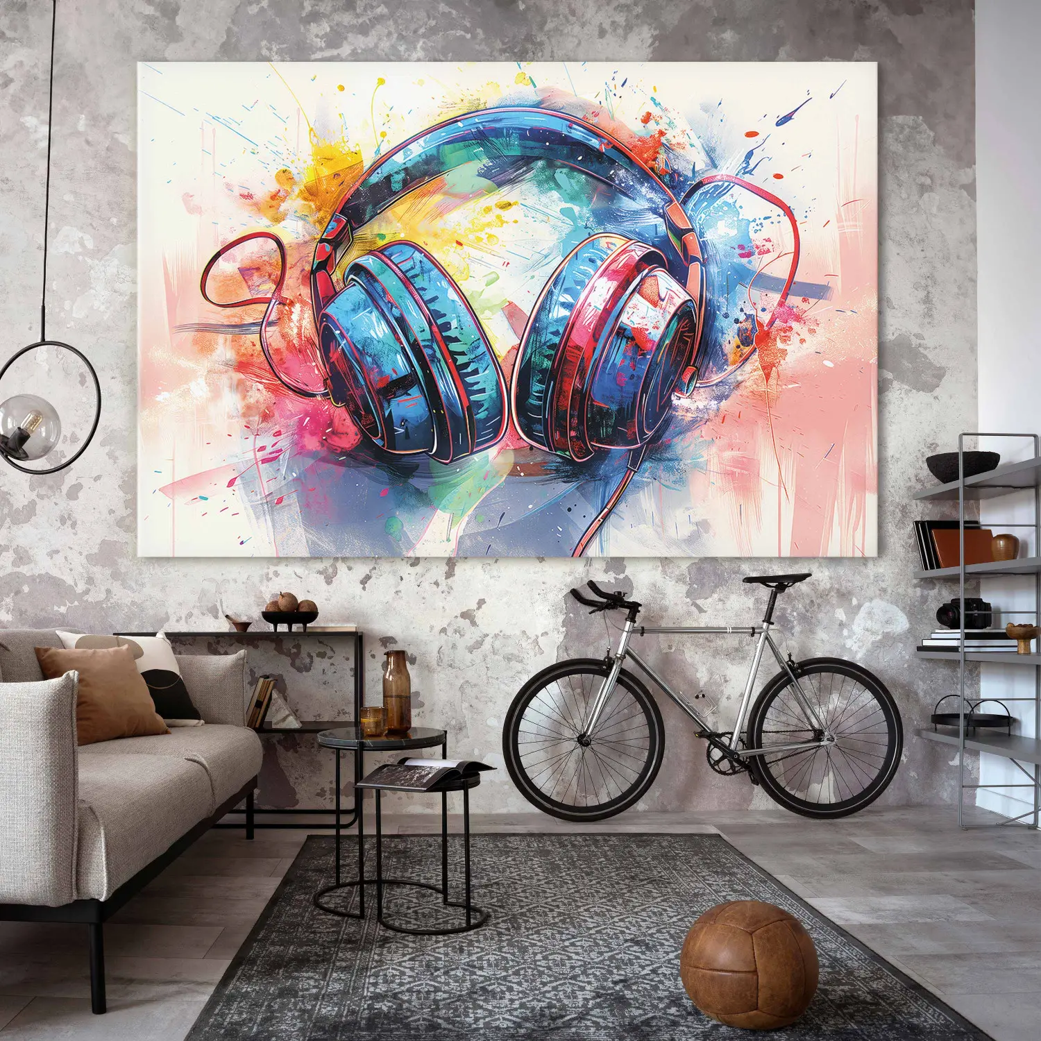 Large XXL canvas print DJ headphones - expressive illustration