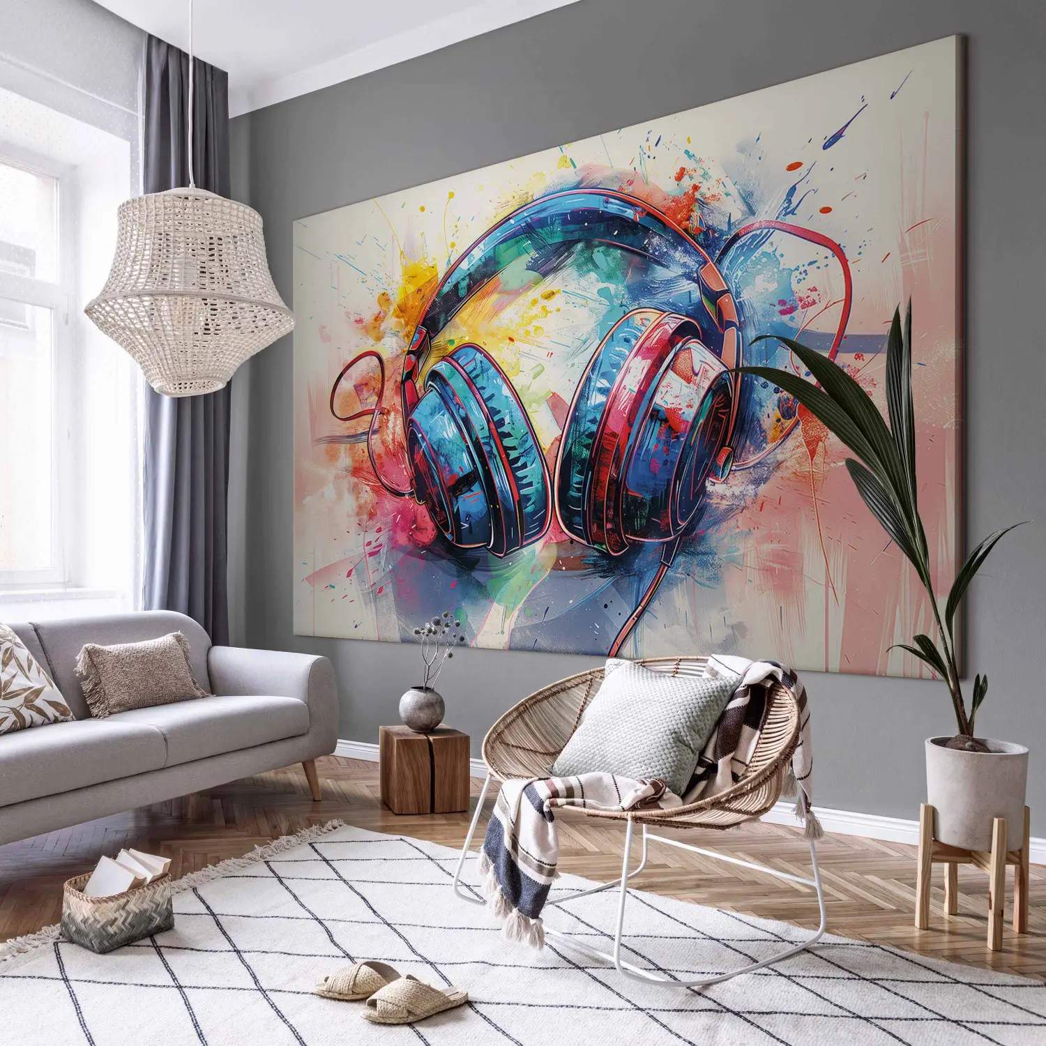 Large XXL canvas print DJ headphones - expressive illustration