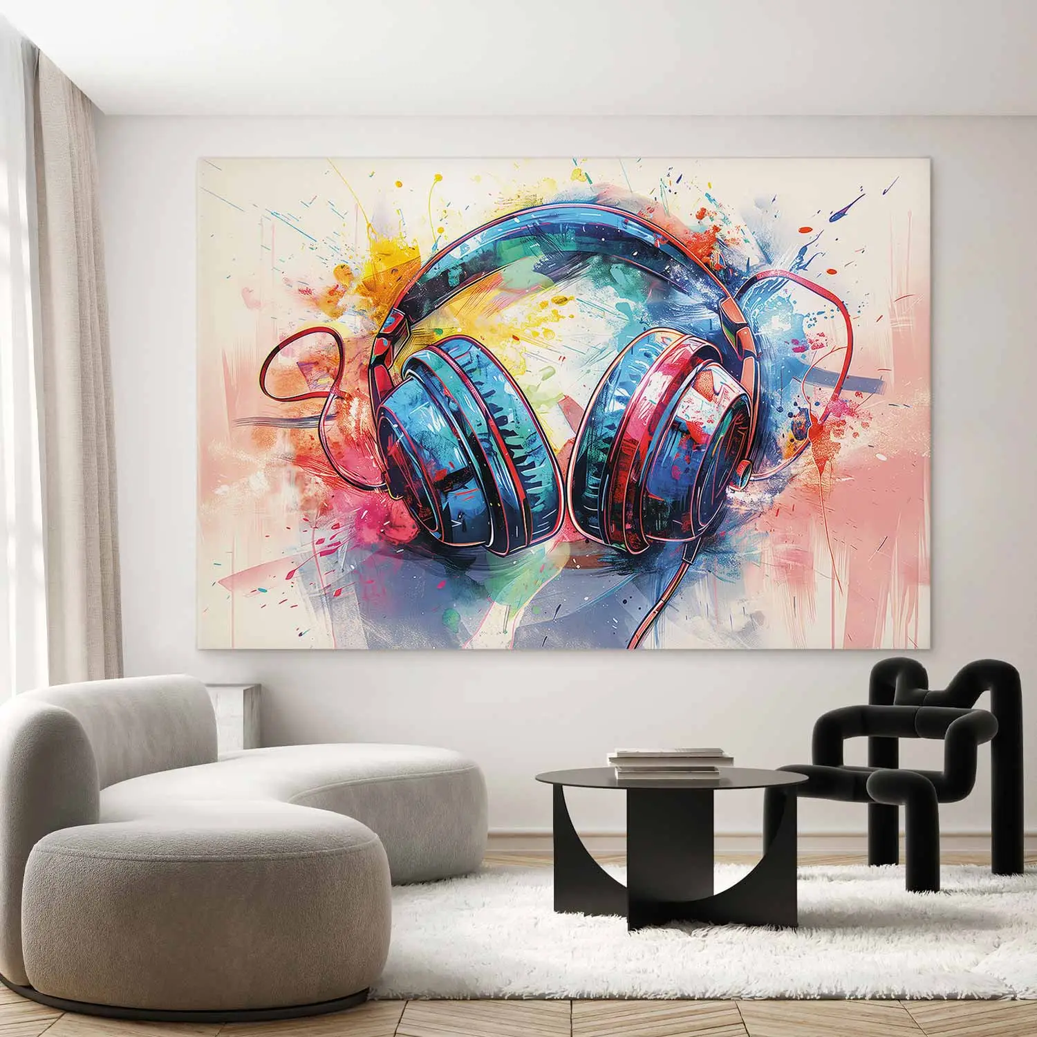 Large XXL canvas print DJ headphones - expressive illustration