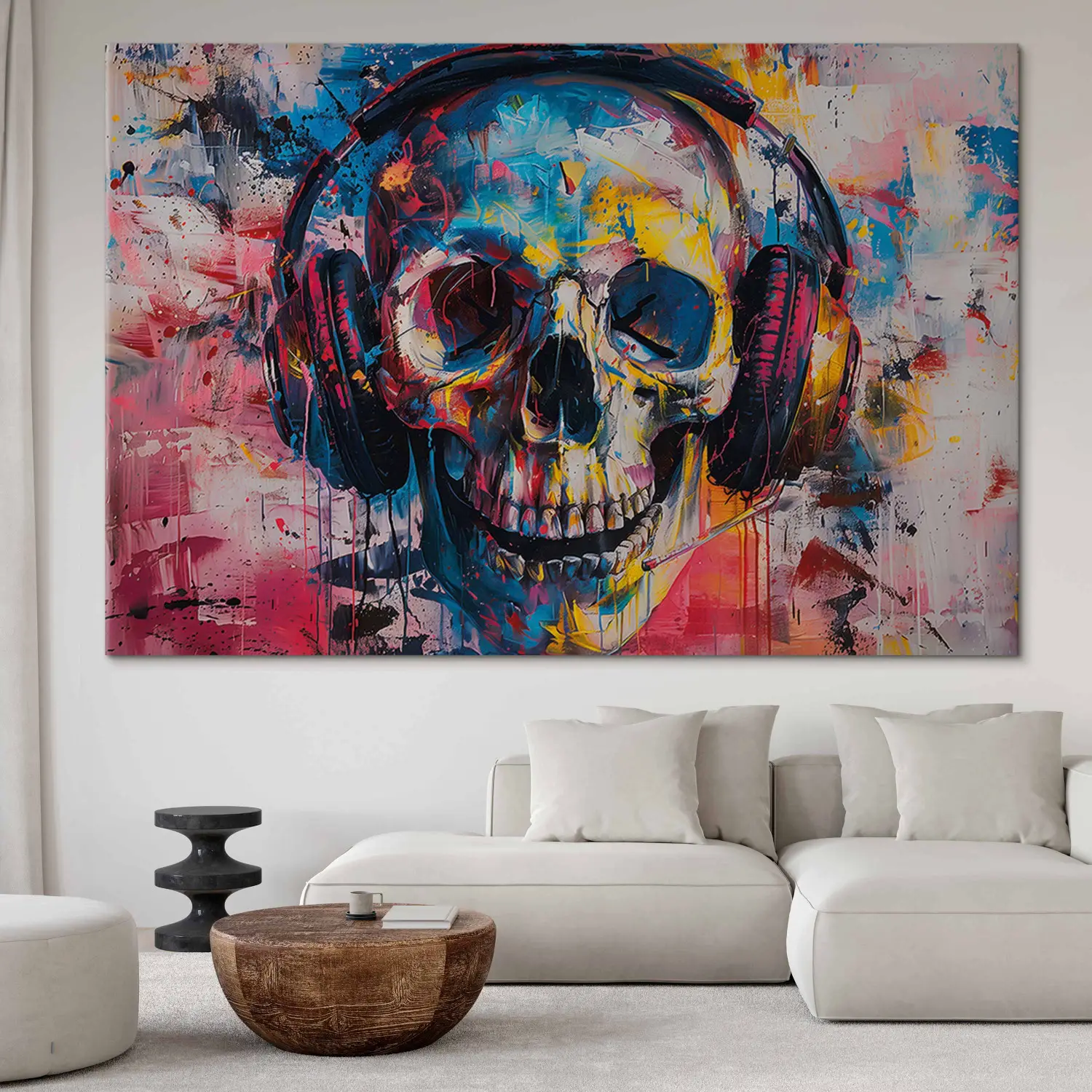 Large XXL canvas print Colorful Skull - Dark, Painterly Motif with