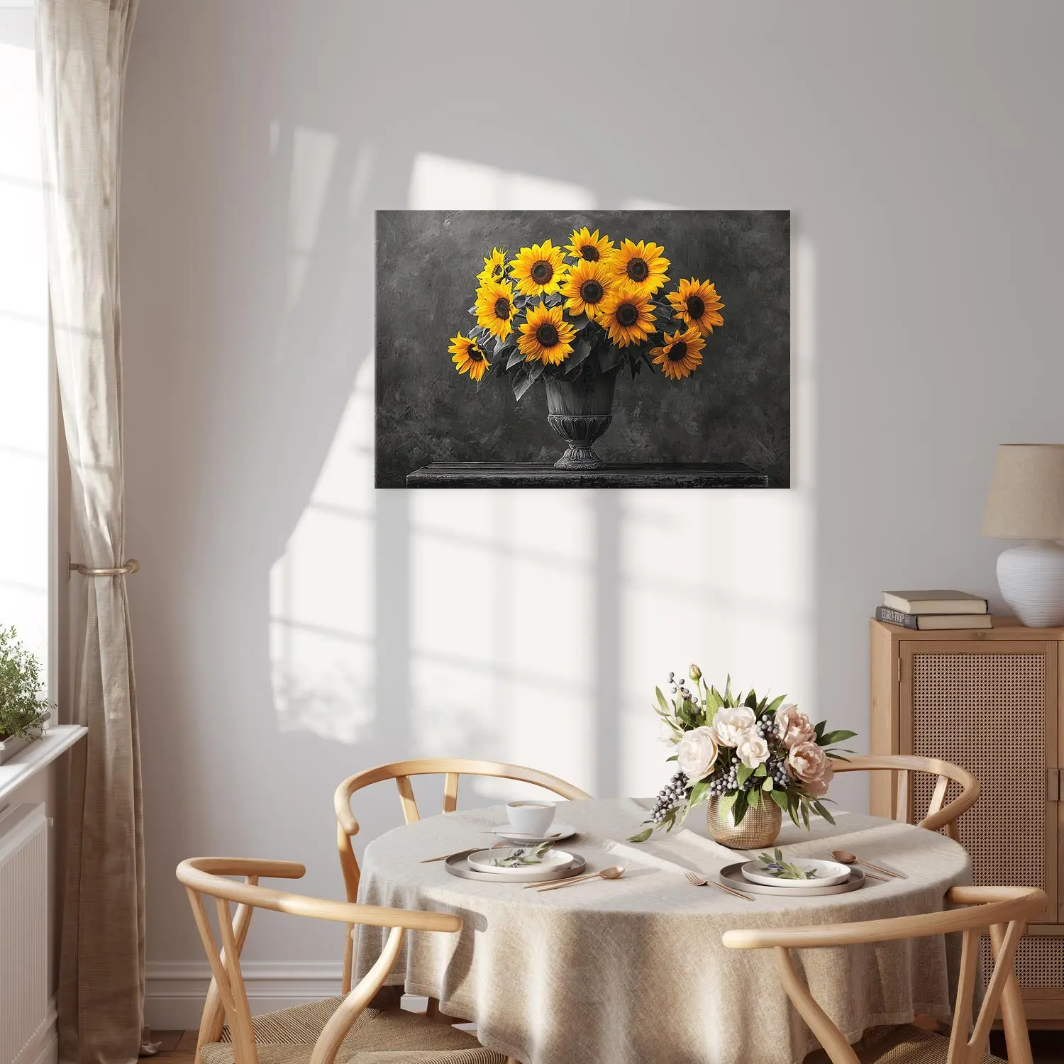 Modern Abstract Sunflower Canvas Art - 40x60cm Black Framed Wall Decor For Living Room