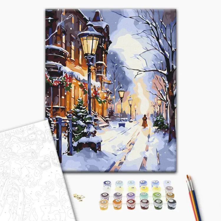 Paint by numbers for adults Glow of lanterns in winter - bimago