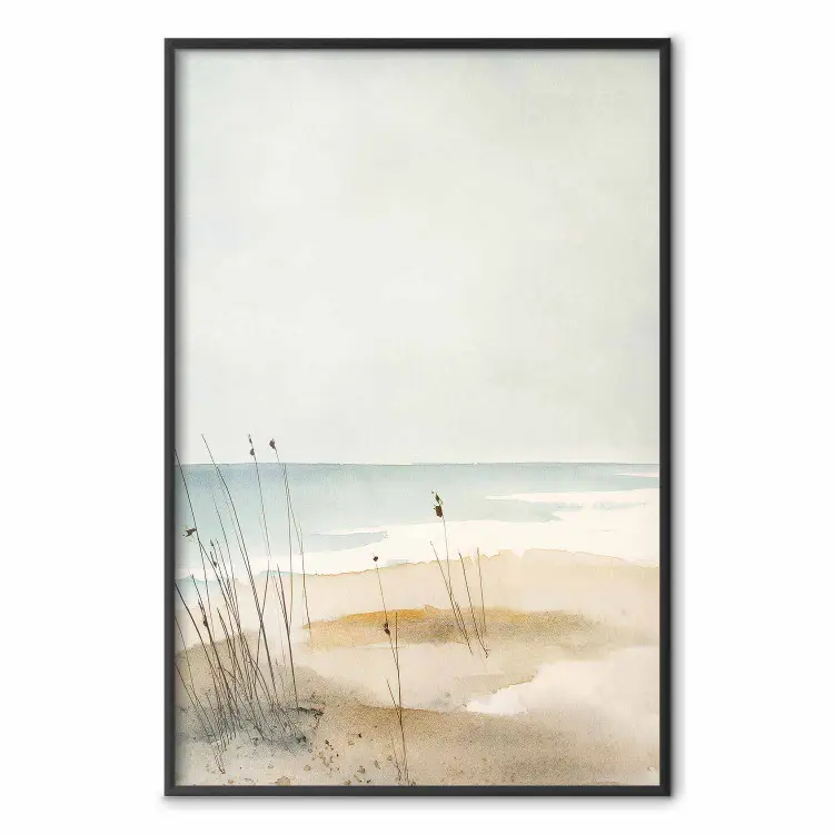 Shore of Peace – minimalist coastal landscape in pastel colors
