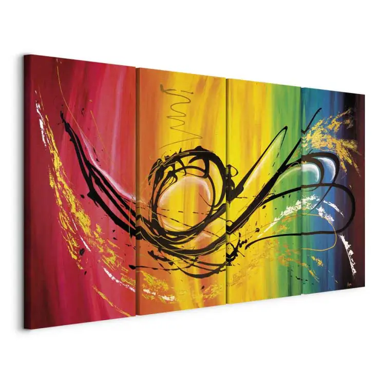 Rainbow (4-piece) - Abstraction with a black pattern on a colourful background