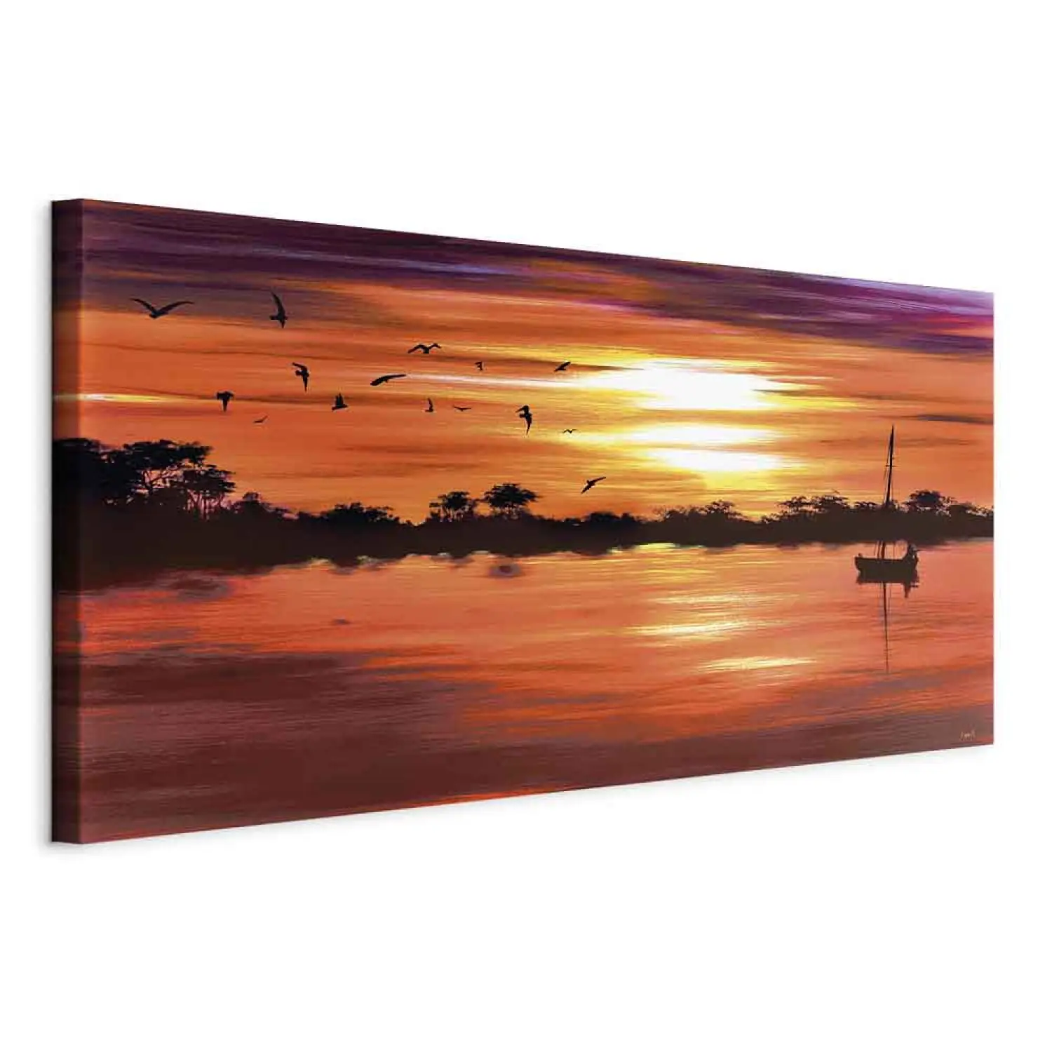 Océan, bateau, bord de mer, coucher de soleil, violet, skyline Aperçu