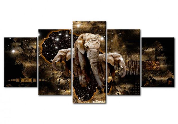 Canvas Print Brown Elephants (5 Parts) Wide