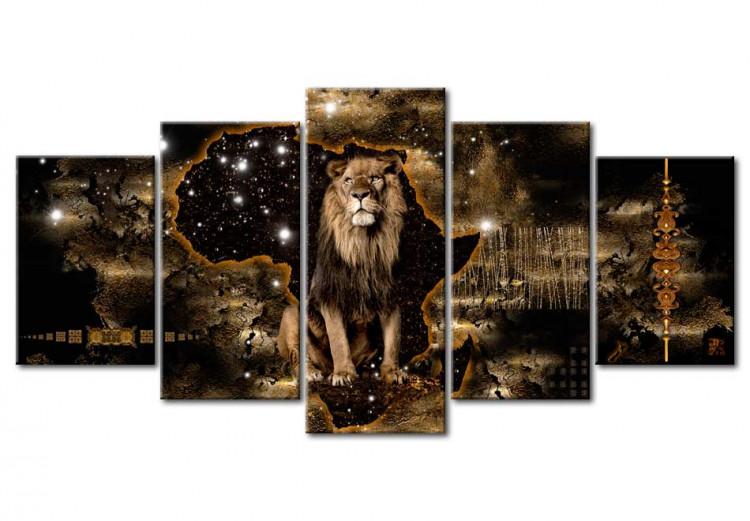 Canvas Print Golden Lion (5 Parts) Wide