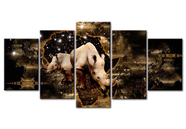 Canvas Print Golden Rhino (5 Parts) Wide