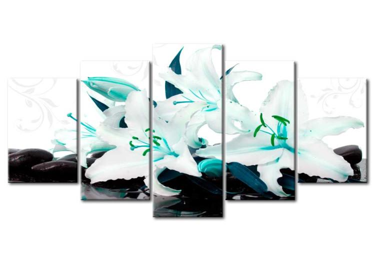 Canvas Print Turquoise lilies and stones