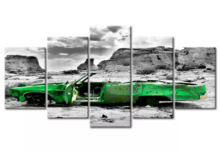 Green retro car at Colorado Desert
