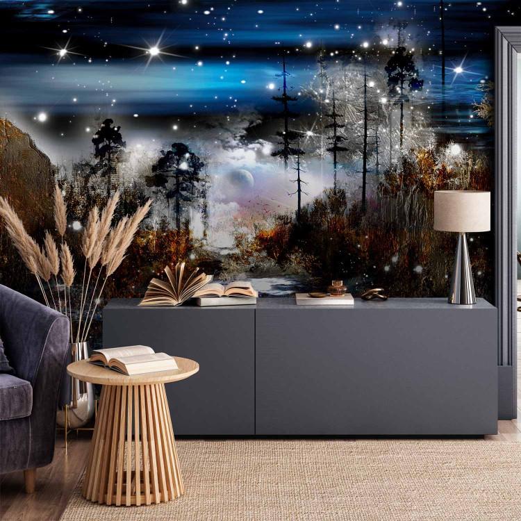 Wall Mural Night in the Forest - nocturnal landscape of nature with a beautiful starry sky