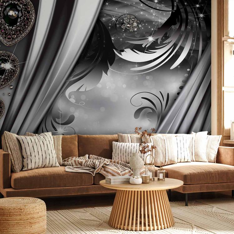 Wall Mural Silver Elegance - White and Gray Abstraction with Jewelry and Ornaments