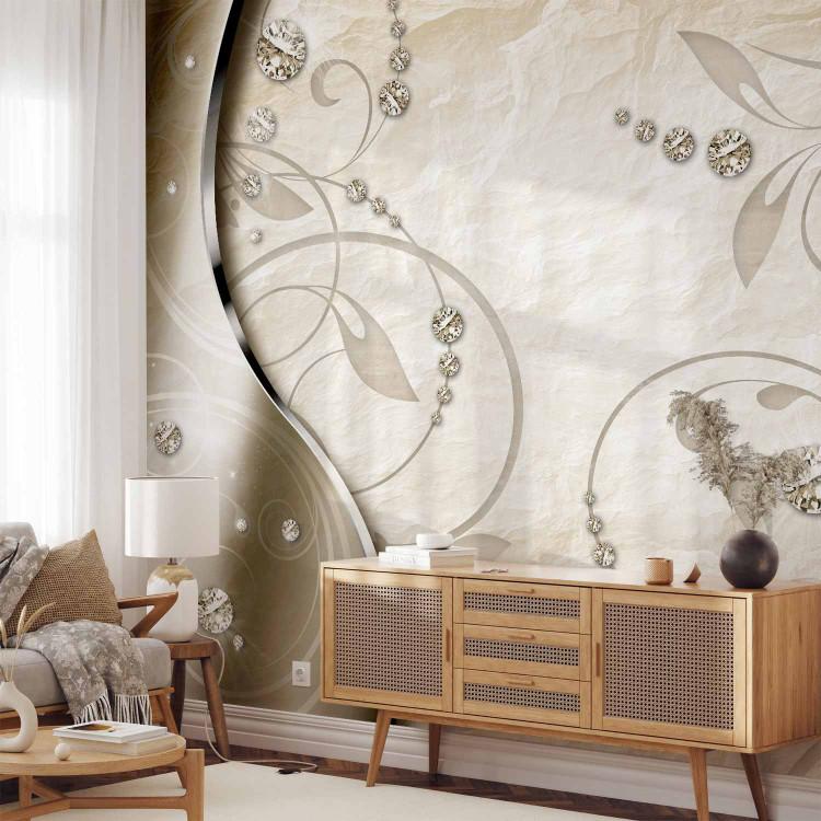 Wall Mural Modern Brilliance - Gold Background with Silver Diamonds and Wave Effect
