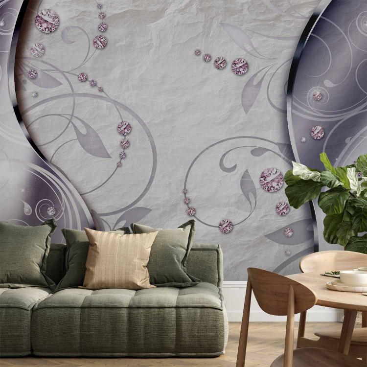 Wall Mural Modern Brilliance - Silver Background with Pink Diamonds and Wave Effect