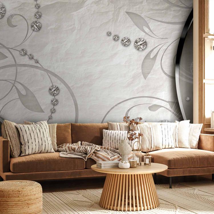 Wall Mural Modern Brilliance - Silver Background with White Diamonds and Wave Effect