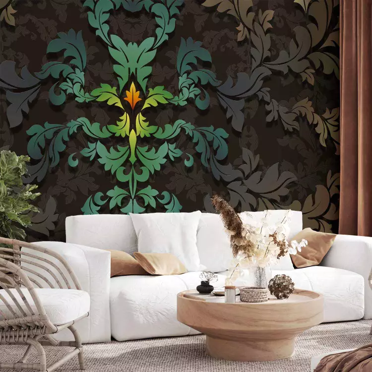 Wall Mural Dancing Leaves - Baroque-Style Floral Pattern Changing Colors