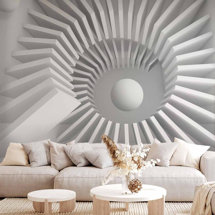 Wall Mural Space Abstraction - White Illusion of 3D Circle with Spheres