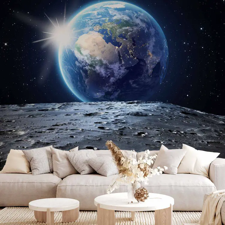View of the Blue Planet - Earth seen from the Moon against a starry sky