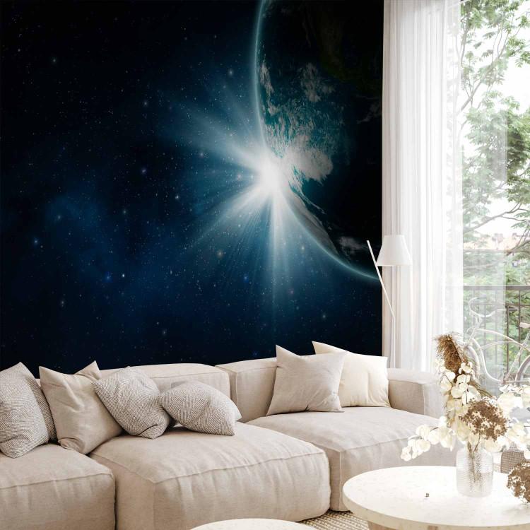 Wall Mural Birth of the World - Dark Space Landscape with Stars and Glow