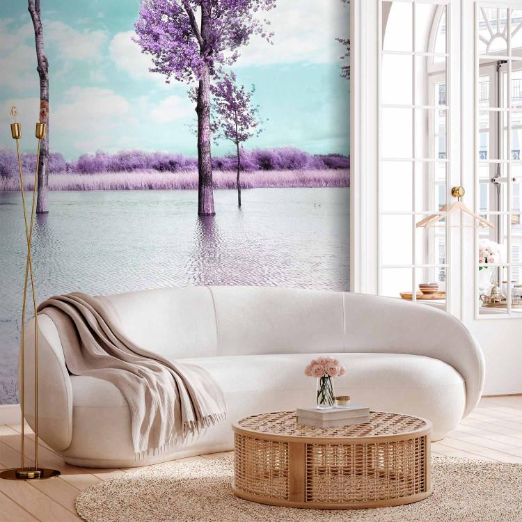 Wall Mural Heather Landscape - Trees by the Water in Provencal Style in Violet
