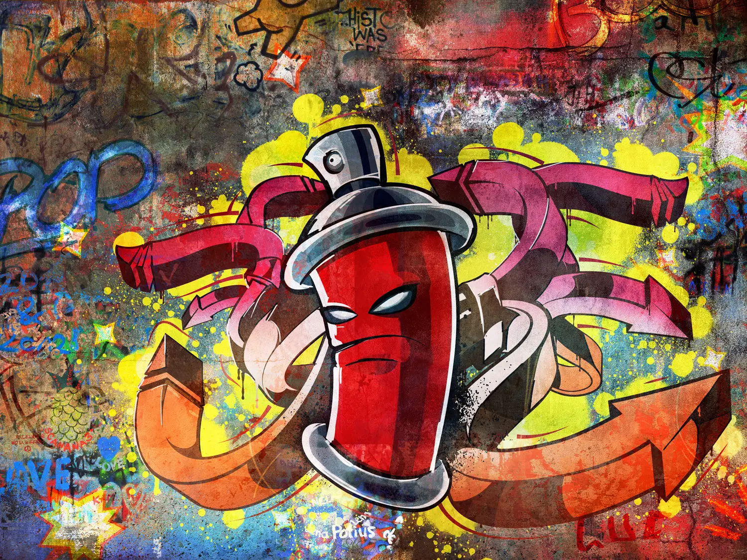 Wall Mural Graffiti Monster Street Art with Spray Can in the