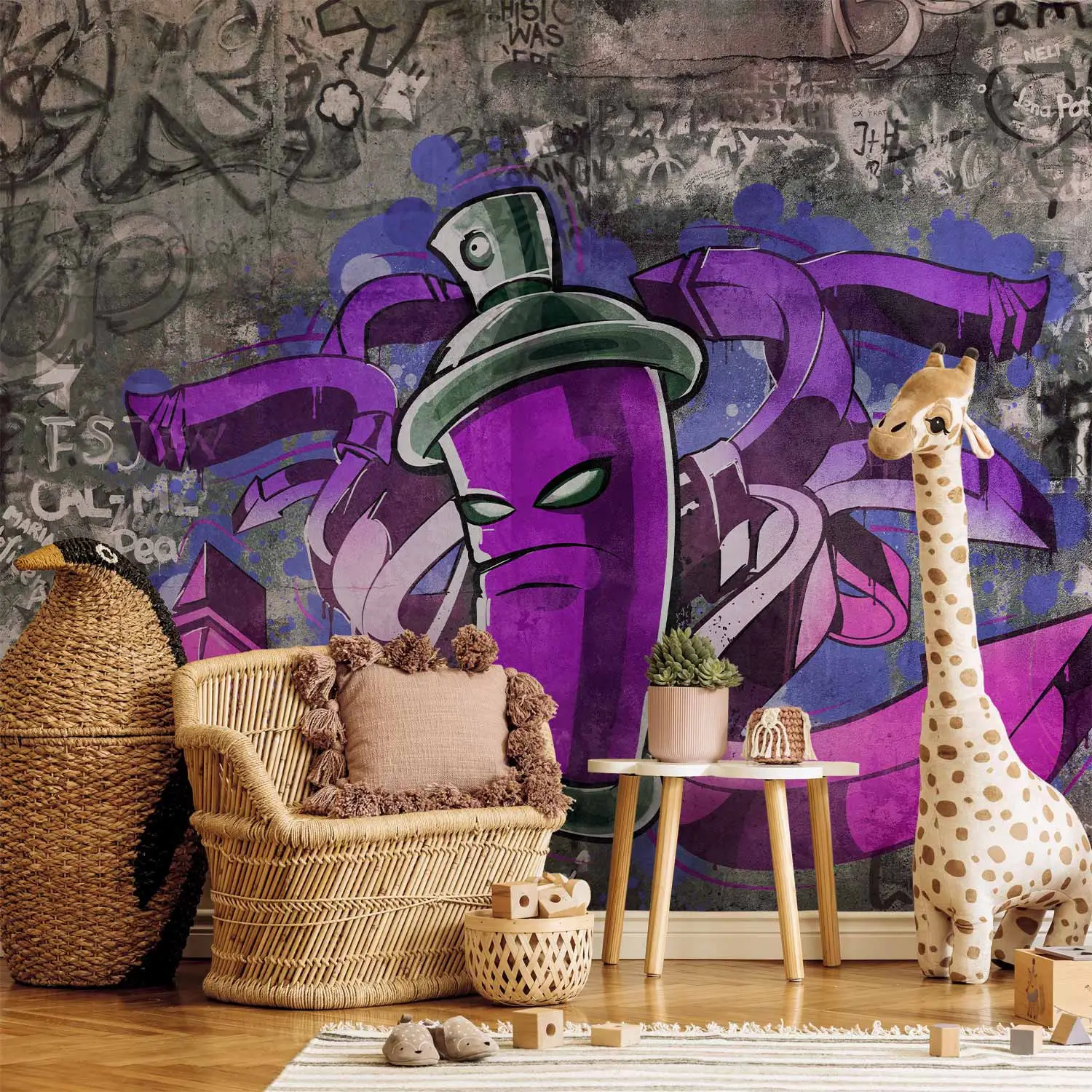 Wall Mural Spray Paint Can for Graffiti Street Art with Purple Spray