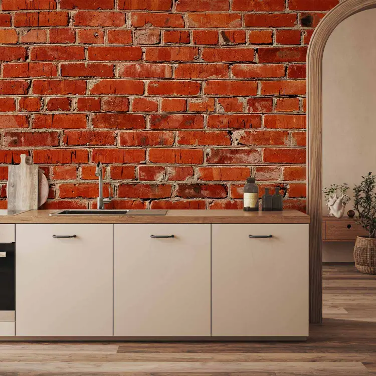 Brick - Wall of Red Bricks Filled with Gray Mortar