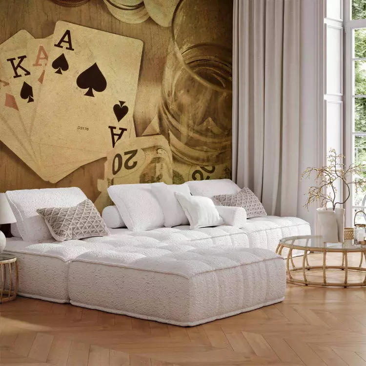 Wall Mural Men's Evening - Money poker game with a retro sepia effect