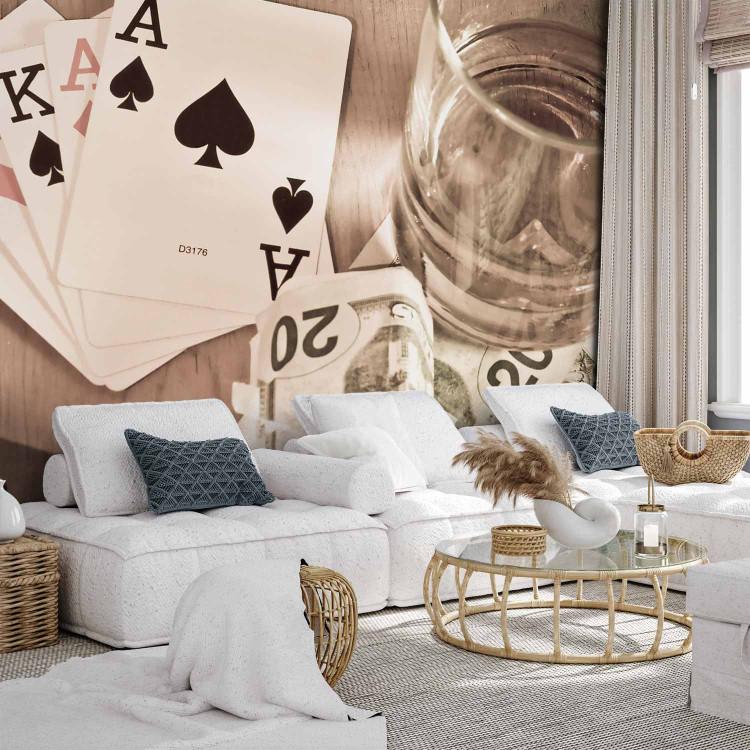 Wall Mural Men's Evening with Poker - Money game with whiskey in a retro style