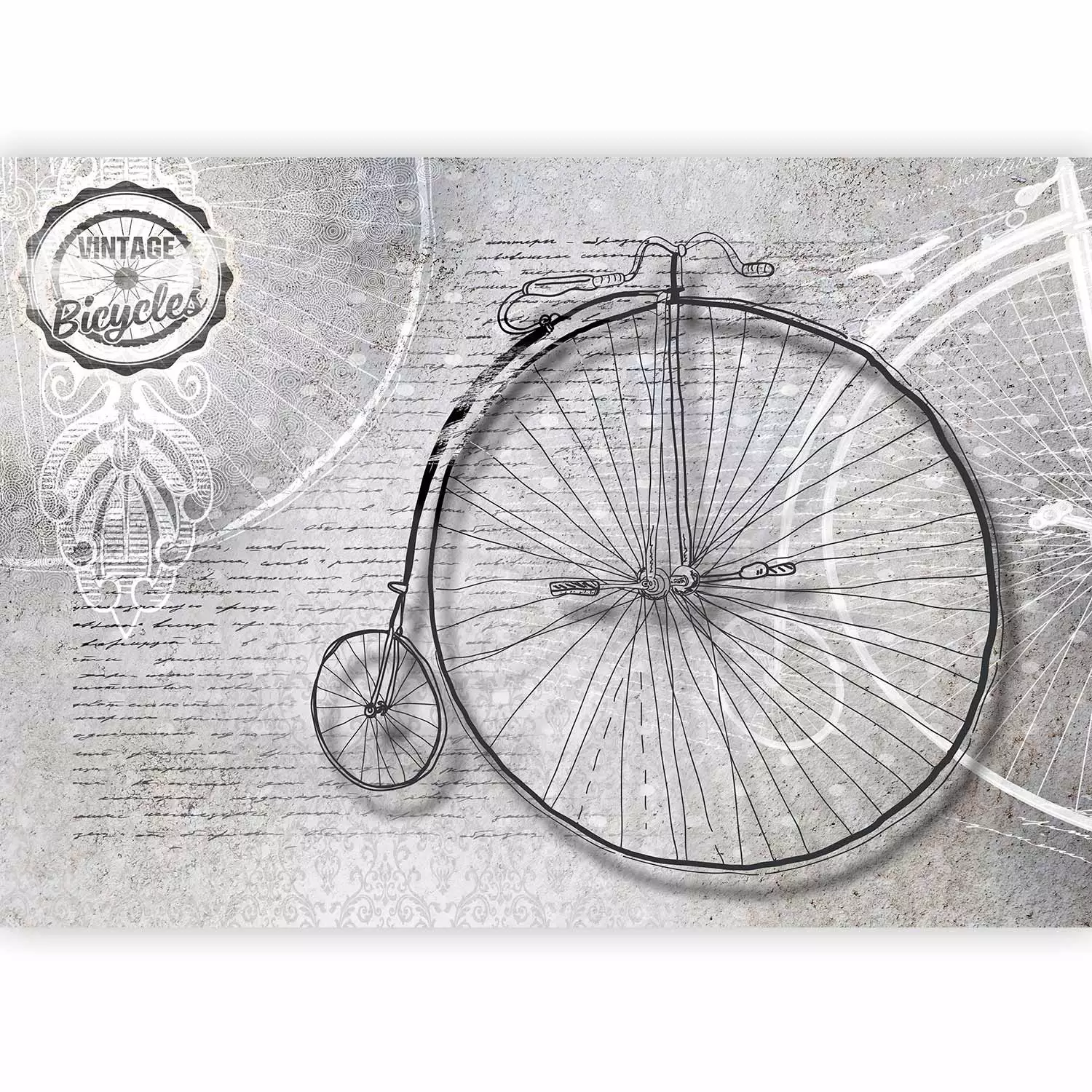 Photo Wallpaper Vintage Bicycle Black and white old retro style bicycle with captions bimago