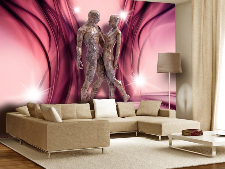 Wall Mural Romantic Couple - Sculpture of two figures on a subtle background with a glow