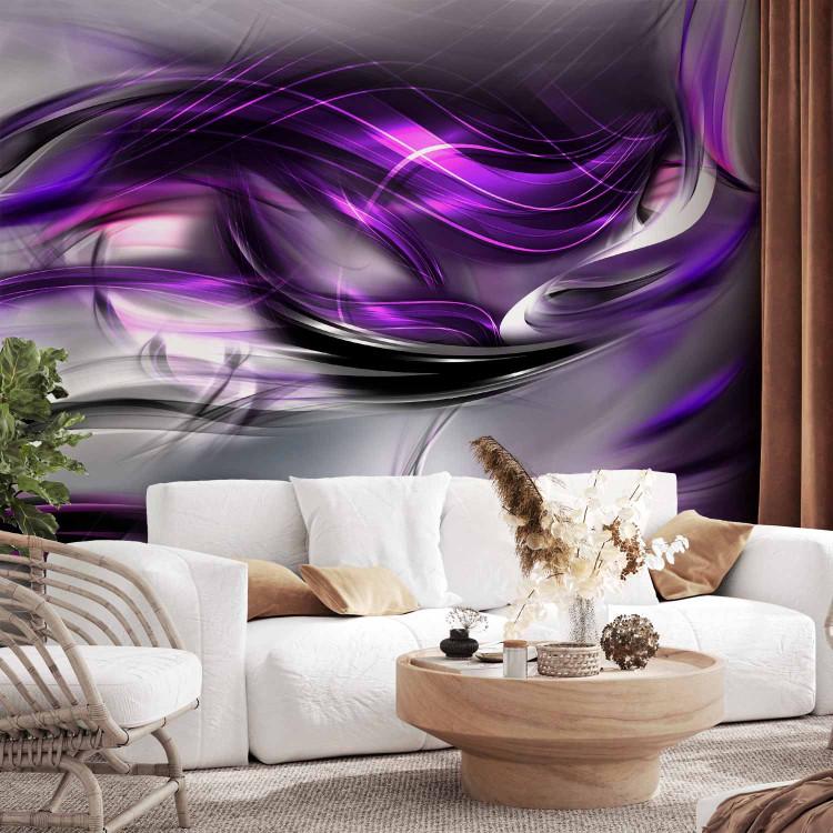 Wall Mural Abstraction - Purple and pink wave patterns on a gray background with glow