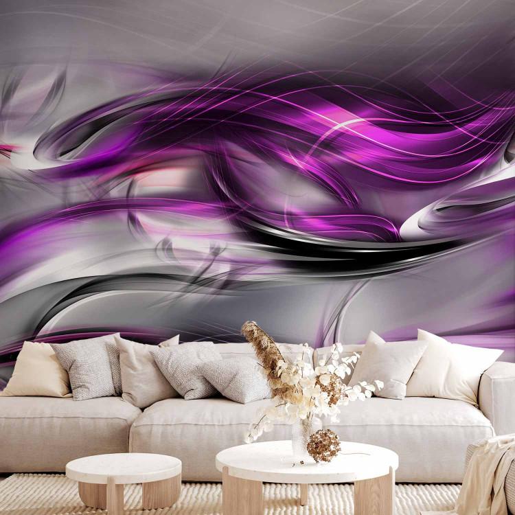 Wall Mural Abstract Composition - Pink wave patterns on a gray background with glow