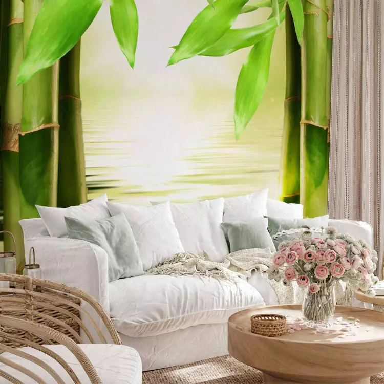 Orient - Asian Plant Motif with Close-up of Bamboo against Water Background