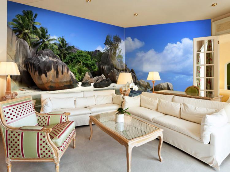 Wall Mural Seychelles - Landscape with a Rocky Island Surrounded by Beach and Tranquil Water